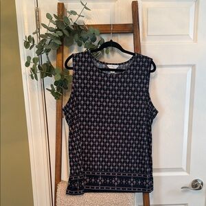 Liz Claiborne Navy Tank Top with Pink Geometric Print